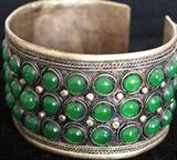 Beautiful Old Jade and Tibet Silver Cuff Bracelet