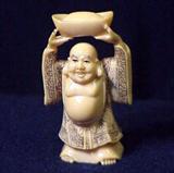 Finely Detailed Netsuke Carved Mammoth Ivory Happy Buddha