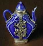Unique Old Blue Porcelain with Silver Dragon Chinese Miniature Teapot