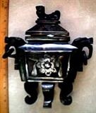 Very Heavy Solid Black Jade Hand Carved Urn