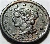 Antique 1853 US Braided Hair Large Cent