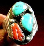 Vintage Sterling Turquoise Coral Stone Ring