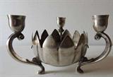 Leonard Silver Plate Lotus Candle Holder and Flower Urn with Frog