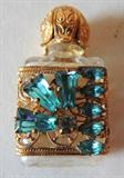 Czech Gold Filigree Mini Perfume Bottle with Blue Stones