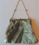 Vintage Green Velvet Purse with Enamel Frame with Jade Stones