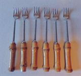 Handcarved Bamboo Handled Japanese Stainless Cocktail Forks. 6"