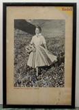 Vintage Kodak Framed Cardboard Advertising Sign, Lady Walking in Grass