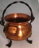 Old German Hammered Copper Pot with Iron Handles
