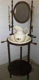 Very Pretty Antique Wooden Wash Stand with Bowl and Pitcher