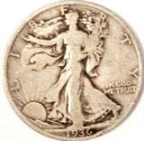1936 Silver Walking Liberty Half Dollar, F/XF