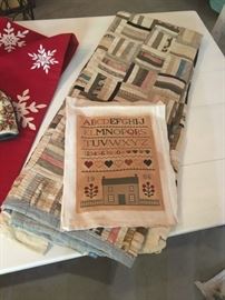 Vintage quilt and cross stitch picture.