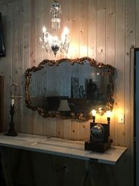 Vintage mirror and electricity meter light fixture