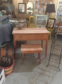 Vintage wood desk and stool