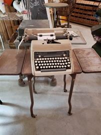 Vintage typewriter desk and typewriter.