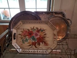 Various vintage trays and rack.