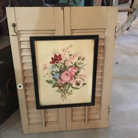 Vintage floral picture and shutters.