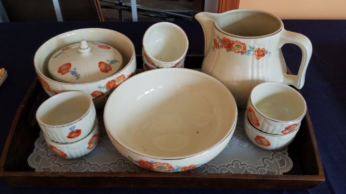 Vintage Hall's Superior Quality  Orange Poppy piece collection Kitchenware Set