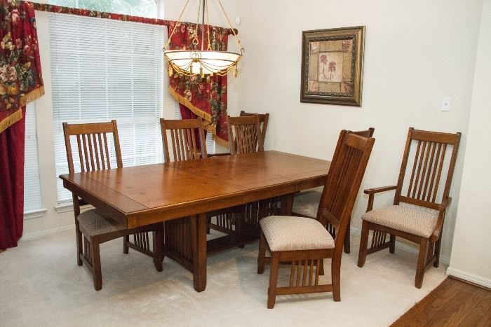 Arts & Crafts Style Dining Table w/8 Matching Chairs (43"w x 86"l):  $795.00