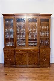 Classic Inlaid Breakfront China Cabinet. (7'1/2"h x 78"w x 18"d): $2,700