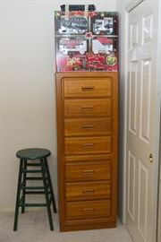 Green Stool: $27.00. Stanley Oak 7 Drawer Chest. (59"h x 22"w x 18"d): $135.00