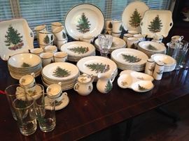 Cuthbertson American Christmas Tree Collection:  ~23 Mugs @ $4.50ea.  ~1 Oval Platter:  $19.50  ~2 Servers @ $19.50ea.  ~8 Tumblers @ $4.50ea.  ~26 Dinner Plates @ $26.00ea.  ~1 Round Platter:  $19.50  ~S&P:  $12.00  ~Cream & Sugar:  $24.00  ~Demitasse Cup/Saucer 8 @ 6.00ea.  ~Cereal Bowls 11 @ $7.50ea. ~Berry Bowls 8 @ $7.50ea.  ~Salad Plates 22 @ $7.50  ~Relish Plate:  $19.50 