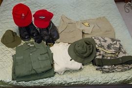 Military Hats, Belts, Field Jackets (not shown), Pants, Shirts, boots, Duffle Bag w/Vietnam Tags (not shown) and Long John's From The 60's- 70's. Amazing First Aid Kit from Vietnam in an aluminum Tube (not featured)  Priced From:  $6.00-$45.00.
