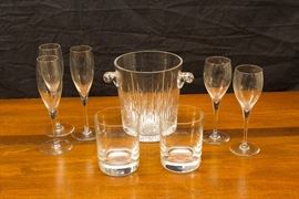 Marquis Waterford Ice Bucket:  $145.00.  Baccarat Whiskey's:  SOLD  Baccarat Red Wines:  $135.00 For Pair.    Baccarat Champaign Flutes:  Set of 4:  $240.00 (3 sets available) 