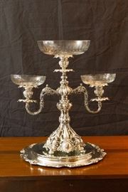 Reed & Barton Epergen.  80% Silver.  20% Cooper.  FIRM PRICE:  $950.00.  Reed & Barton Mirrored Under Plate.  FIRM PRICE:  $300.00