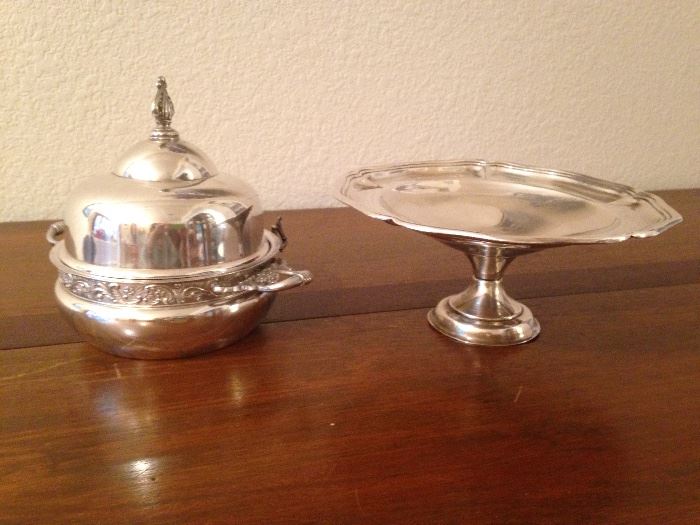 Victorian Butter Dish (Silver-Plated):  $45.00.   .925 Compote.  FIRM PRICE:  $120.00