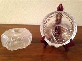 Lalique Nympheas Vase:  $195.00. Lalique Koi Ashtray:  $195.00