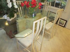 Glass table with stone base