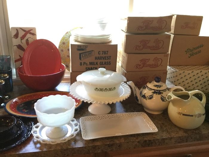 MILK GLASS, RED DISHWARE