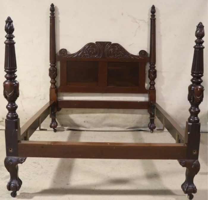 Period acanthus carved poster bed