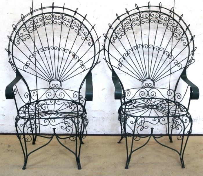 Pair vintage wire peacock chairs