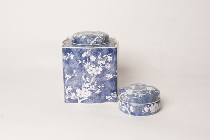 Chinese White and Blue Trinket Box and Canister