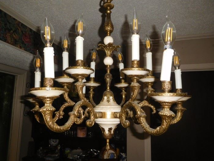 Marble & brass chandelier