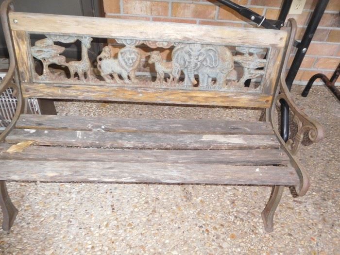 Iron & wood child's bench