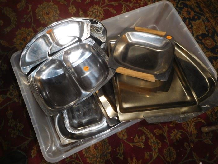 Lots of Mid Century stainless platters