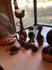 Carved wood animals