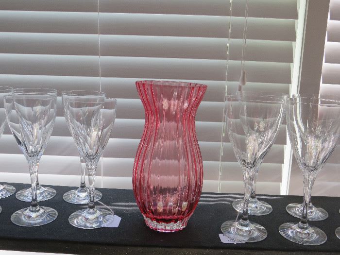Cranberry glass and Zwiesel stemware 