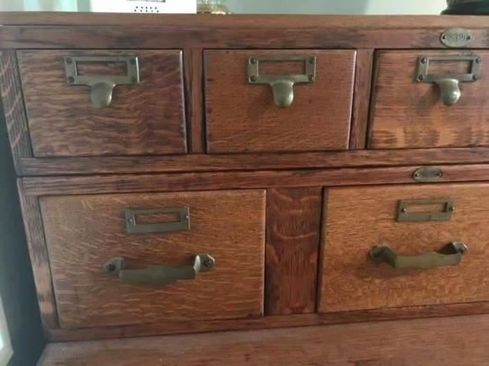 Vintage Oak 12 Drawer Index Card File Cabinet Library Bureau