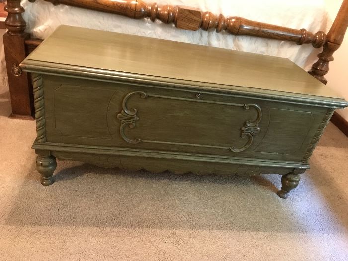 Painted cedar chest. Original paperwork attached on inside lid. Sixties faux finish. Would look great in your home!