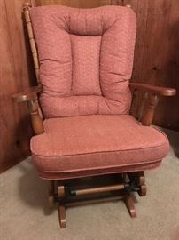 Grandmothers rocker. Comfy cushions on this sturdy wooden rocker.