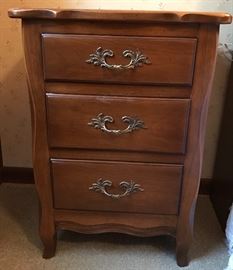 Three drawer French Provincial style night stand or side chest. Classic look.