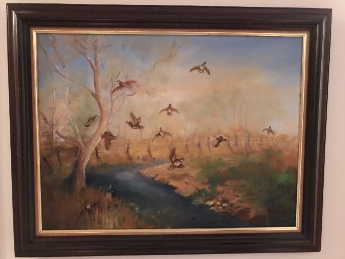 a beautiful painting of birds in flight