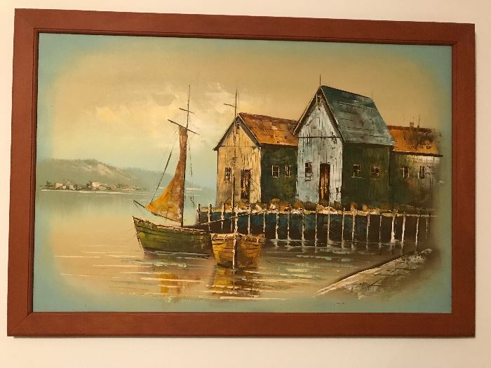 Very nice painting with a nautical motif in a good pine frame