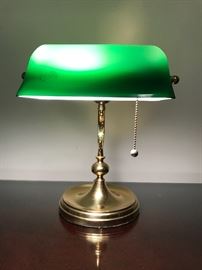 Classic brass and green glass library or desk lamp