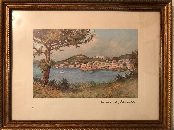 One of four signed landscapes of Bermuda. Vintage collectibles from the Caribbean.