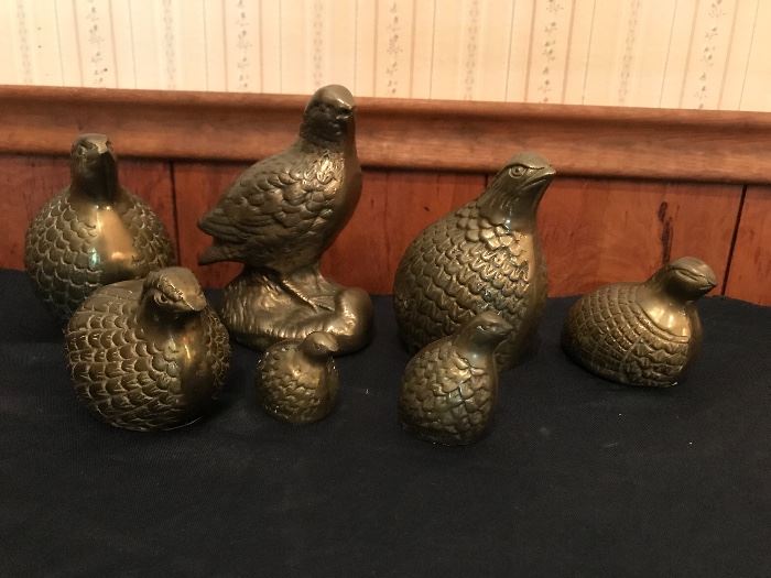 a collection of vintage brass quails. Classic look.
