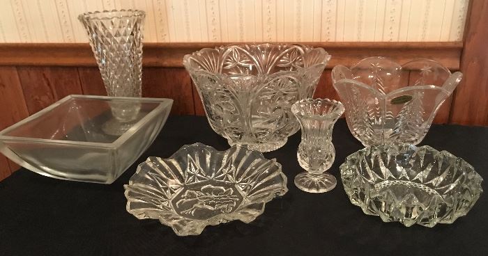 Glass and crystal are in abundance. Perfect pieces for the holiday table and bargain prices.